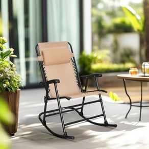 Folding Rocking Chair Ergonomic Headrest Armrest 98 x 95 x 66 cm Beige