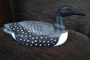 Vintage Duck figurine black &amp; white, carved Wood Look