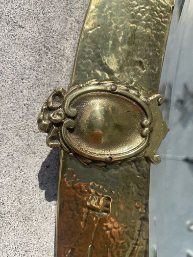 Vintage copper arts and crafts style framed mirror with original chain