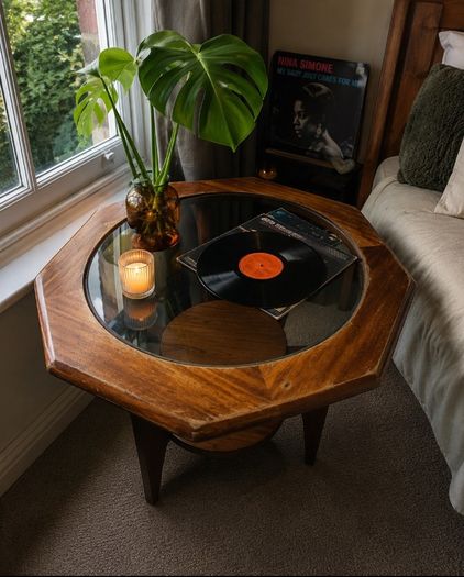Mid Century Octagonal Coffee Table with Glass Top