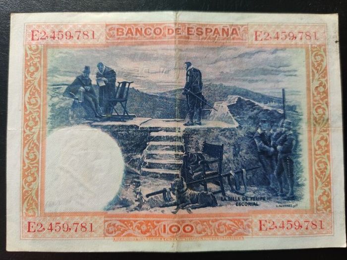 1925 SPAIN 100 Pesetas. Banknote. Felipe II