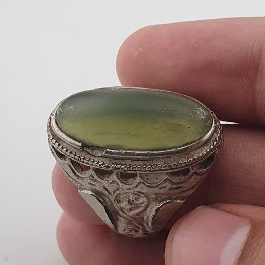 Ancient Handmade Brass With Antique Jade Ring