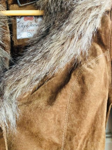 Pepe Jeans Faux Fur Trimmed Suede Coat