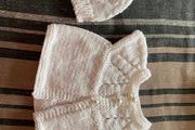 White Knit Baby Cardigan &amp; Hat