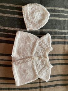 White Knit Baby Cardigan & Hat