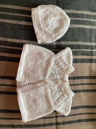 White Knit Baby Cardigan & Hat