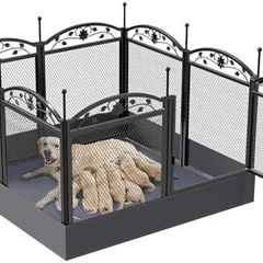 Dog Playpen, Large Heavy Duty Indoor/Outdoor Pet Whelping Pen Box with Waterproof Fertility Mat, Black (126x126x80cm)