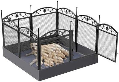 Dog Playpen, Large Heavy Duty Indoor/Outdoor Pet Whelping Pen Box with Waterproof Fertility Mat, Black (126x126x80cm)