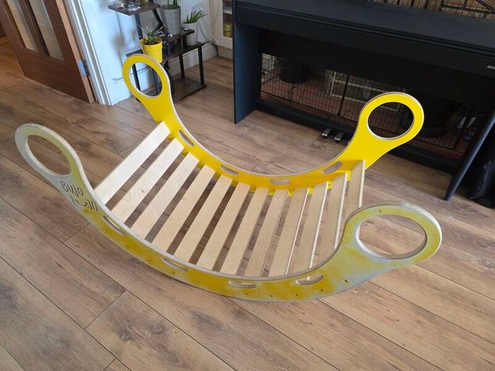 Wooden Montessori 4 in 1 Set Rocker, Slide, Climber & Table (Yellow)