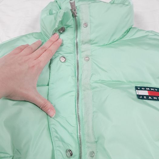 Tommy Jeans Mint Green Seafoam Cropped Convertible Puffer Jacket Size M