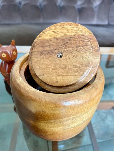 Vintage Apple Shaped Wood Jar Container Round Wooden Box 1960s 70s