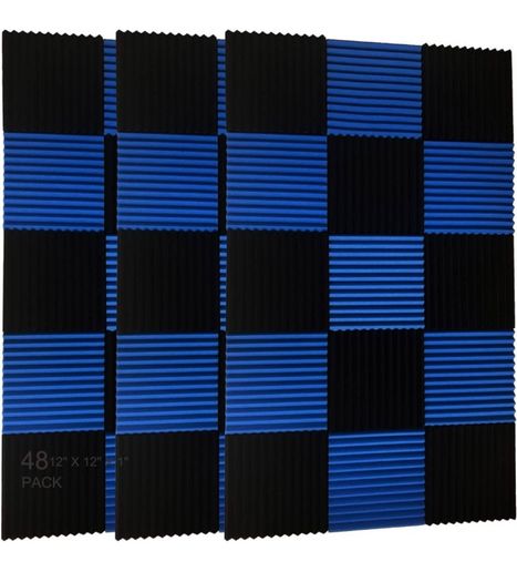 48 Pack Black blue 1" x 12" x 12" Acoustic Wedge Studio Foam Sound Absorption Wall Panels (FREE POSTAGE)