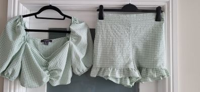 PRIMARK mint green gingham co-ord Sz 10UK