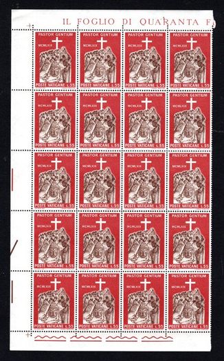 1969 Vatican City The Journey of Pope Paul to Africa Commemorative Stamps Block of 20 Mint Never Hinged (MNH)