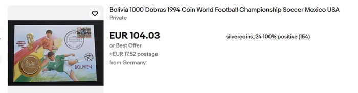 Bolivia USA WORLD CUP 1994 Coin Cover Vintage
