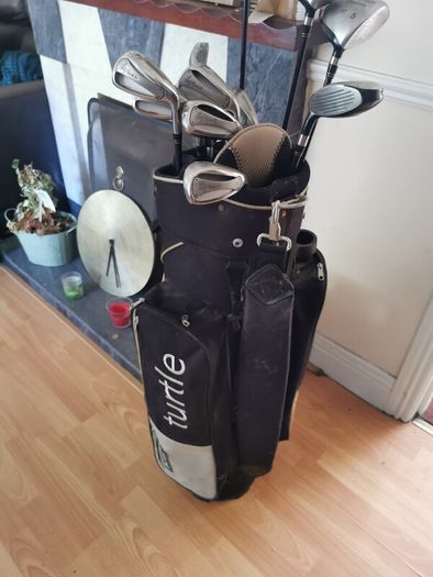 golf clubs and bag