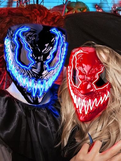 Venobat LED Halloween Mask, 2 Pack Neon Light Up Mask with Dark and Evil Glowing Eyes 3 Lighting Modes, Halloween Scary Mask for Adults Kids