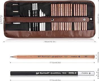 Drawing Pencils Set Sketching Pencils Sketch Kit Art Supplies with Graphite Charcoal Pencil Extender Blending Stumps in Roll up Case for Artists Kids Adults Beginners 29 Pack