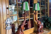 Large pair of wooden elephant lamps