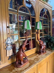 Large pair of wooden elephant lamps