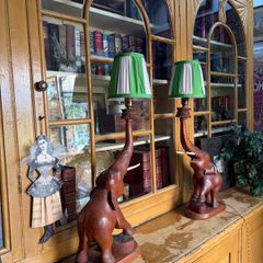 Large pair of wooden elephant lamps