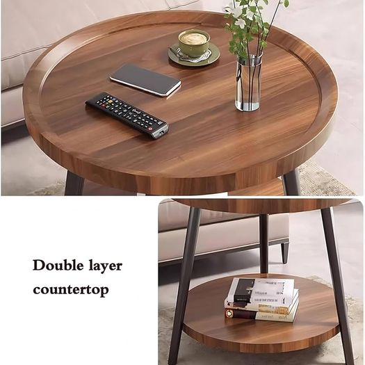 Modern Round Coffee Table with 2 Tier Storage Shelf Stylish Wooden Center Table Versatile Sofa Side Table Nightstand for Living Room & Home Office Brown