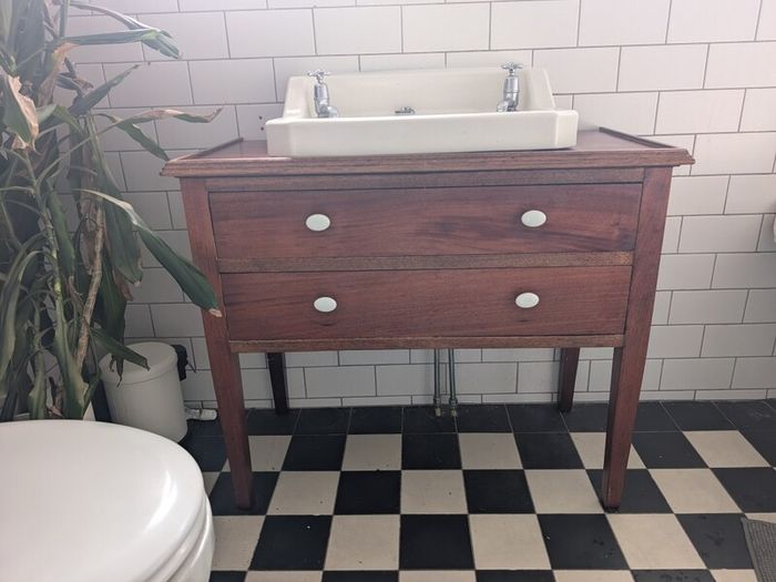 Vintage mahogany vanity and sink