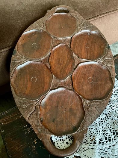 Superb Art Nouveau Style Vintage Handcarved Tray with Lilypad Design