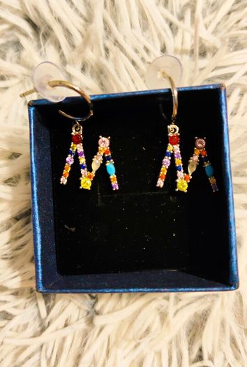 Initial M Monogram Crystal-Studded Rainbow Earrings