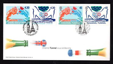 1994 Great Britain & France dual issue Channel Tunnel Commemorative Stamp First Day Cover (FDC)