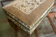 Antique British India Engraved Brass Wood Lined Box 1930s
