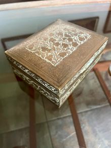Antique British India Engraved Brass Wood Lined Box 1930s
