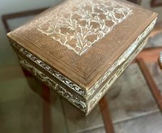 Antique British India Engraved Brass Wood Lined Box 1930s