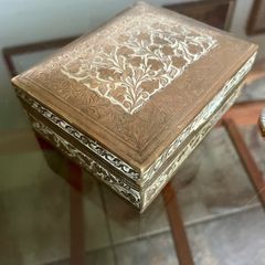 Antique British India Engraved Brass Wood Lined Box 1930s