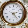 Vintage Landex Royal Craft White Porcelain Mantle Clock Gilt Trim, Doves Transistor Japan , in working order Image 3