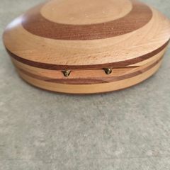 Vintage Oval Wooden Jewellery Box Layered Multi Wood