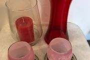 Red Glass vase+ Glass Candle holders