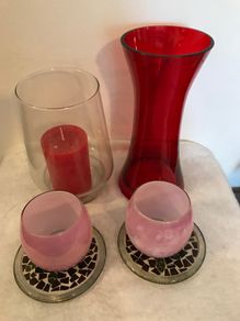 Red Glass vase+ Glass Candle holders