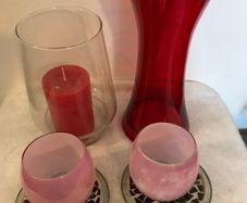 Red Glass vase+ Glass Candle holders