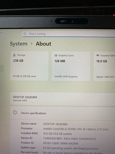 Dell Latitude 5410 i5 pro 16/256 win 11 pro
