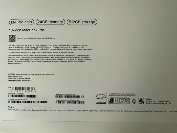 Apple MacBook Pro 16.2" M4 Pro 24GB 512GB Silver