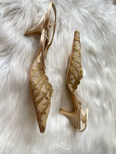 Marian Pointed Toe Mesh Slingback Kitten Heels