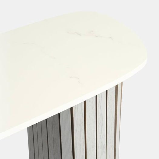 Wooden Console Hallway Table, White Marble Top Slim Console Table Grey Madison Ribbed Wood Frame Decorative Display Table for Living Room Entryway Small Spaces