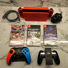 Nintendo Switch Console OLED, Mario Red with Controllers + Games
