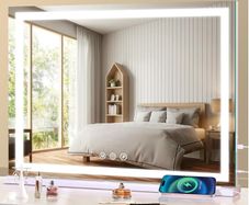 Hollywood Vanity Mirror with Lights, 58 x 48cm Light Up Make up Mirror with Smart Touch 3 Colors Dimmable, dressing table or Wall-Mounted, Memory Function,USB Charging Port