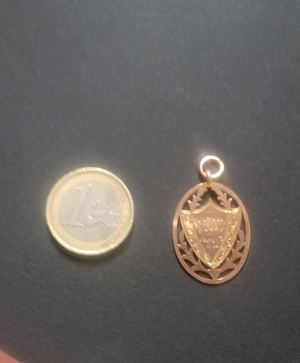 Antique 9ct rose gold school rugby shield pendant