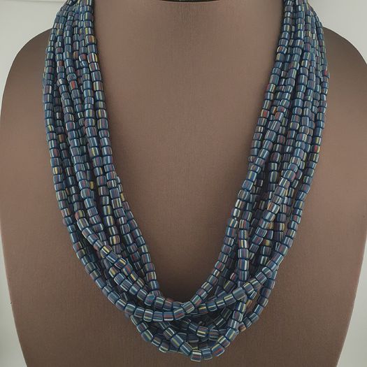 Vintage African Style Stripe Pattern 5.5 - 6 mm Glass Beads Necklace