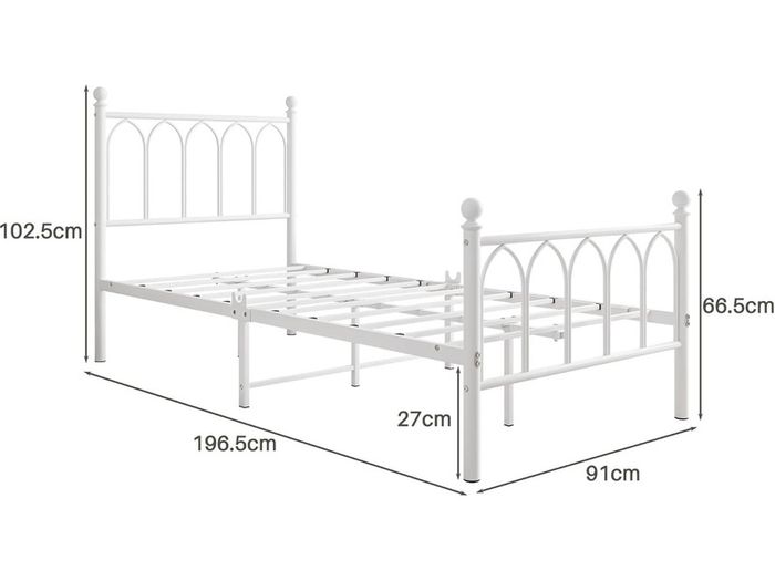 3ft Single Metal Bed Frame with Headboard, White Heavy Duty Foundation, Metal Slat Support, Underbed Storage, Easy Assembly, for Bedroom Dorm Guest Room