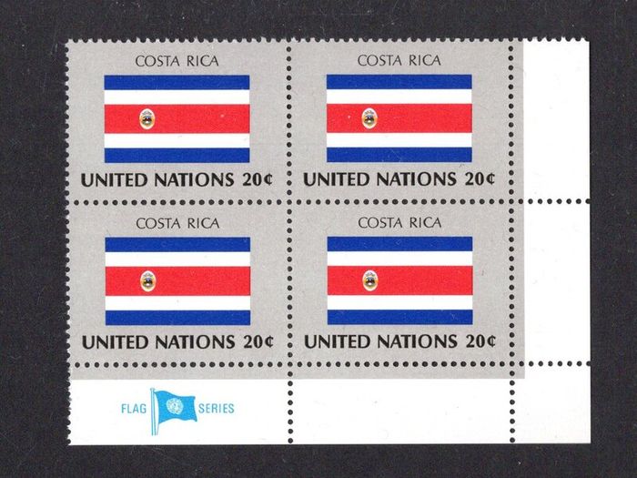 1981 United Nations New York Costa Rica National Flag (part of flag stamp series) Block of 4 Mint Never Hinged (MNH)
