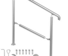 3 Step Railing Stainless Steel Transitional Handrail fit for Level Surface and 1 to 3 Steps Adjustable Stair Railing Indoor Outdoor Step Railings 99.8 kg Capacity